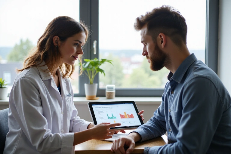 A nutritionist consulting with a client, illustrating the provision of services.